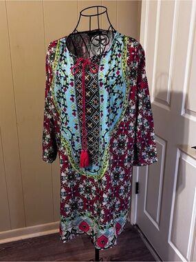 GABREBI Printed Boho Tunic with Tassel Tie